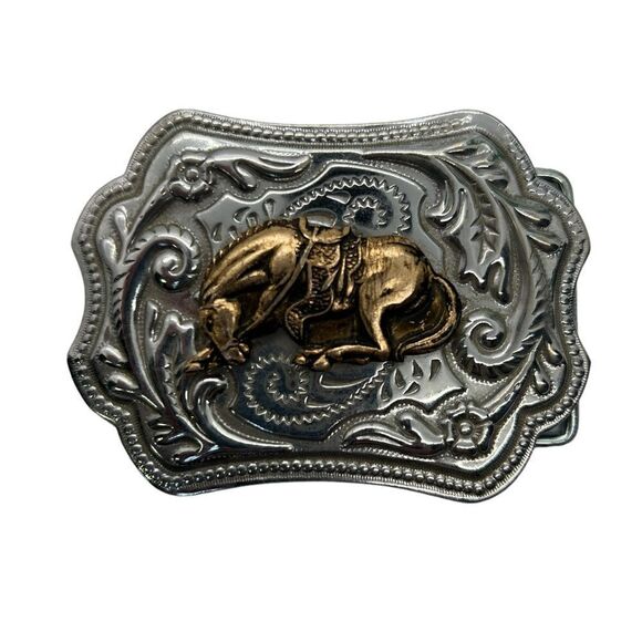 Vintage bronco cowboy horse riding Bull Belt Buckle rodeo Cowboy 3” buckle - Picture 10 of 11